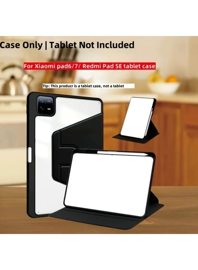 Xiaomi Pad 6 Pro 11.2 2023 Case Black Transparent Hard Shell 360 Rotation Auto Wake Sleep - Image 1